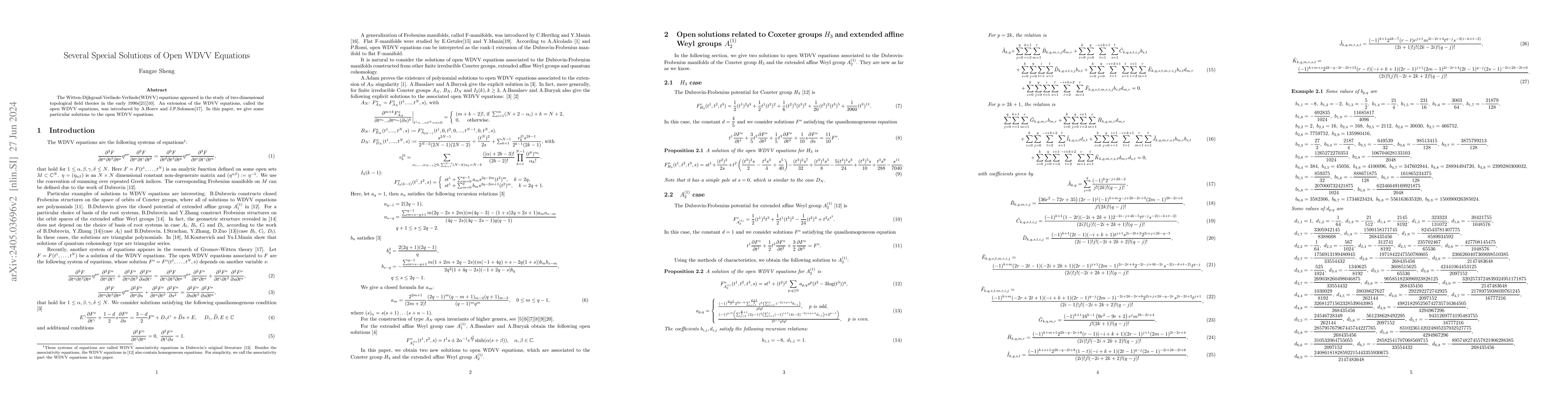 Thumbnail for Several Special Solutions of Open WDVV Equations