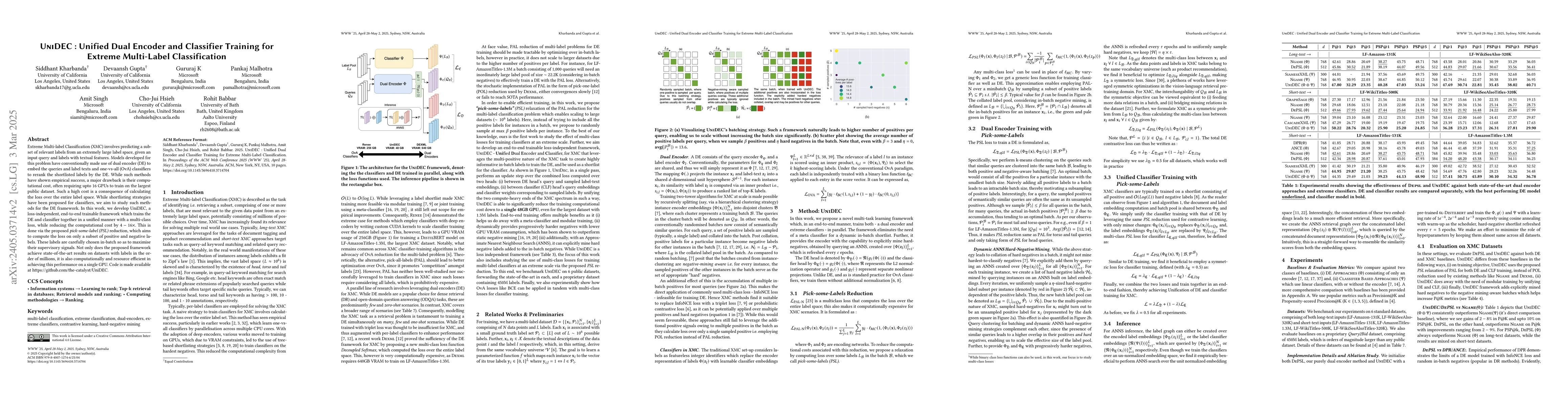 Thumbnail for UniDEC : Unified Dual Encoder and Classifier Training for Extreme
  Multi-Label Classification