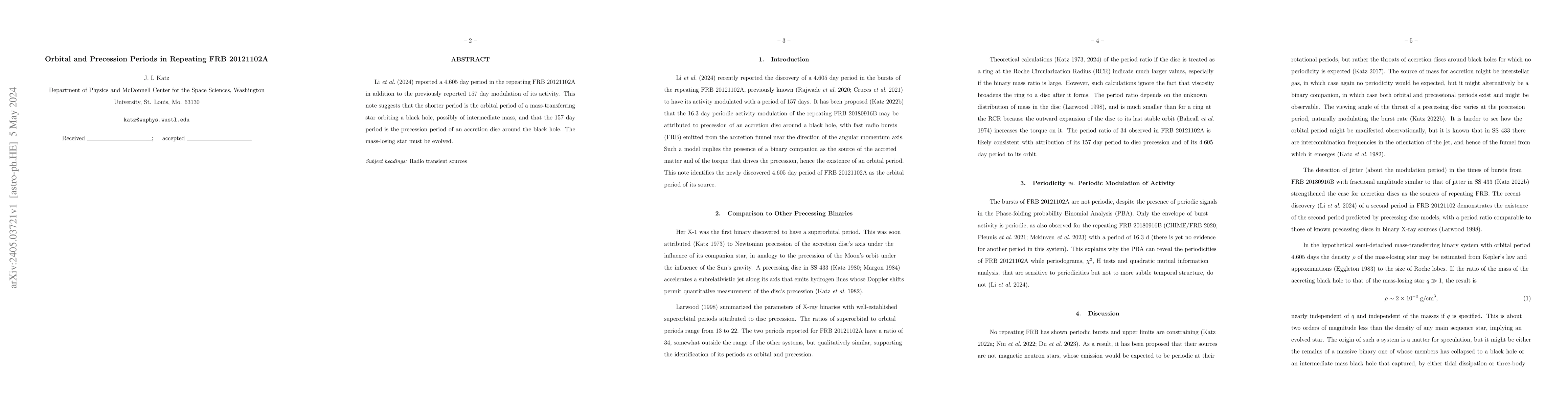 Thumbnail for Orbital and Precession Periods in Repeating FRB 20121102A