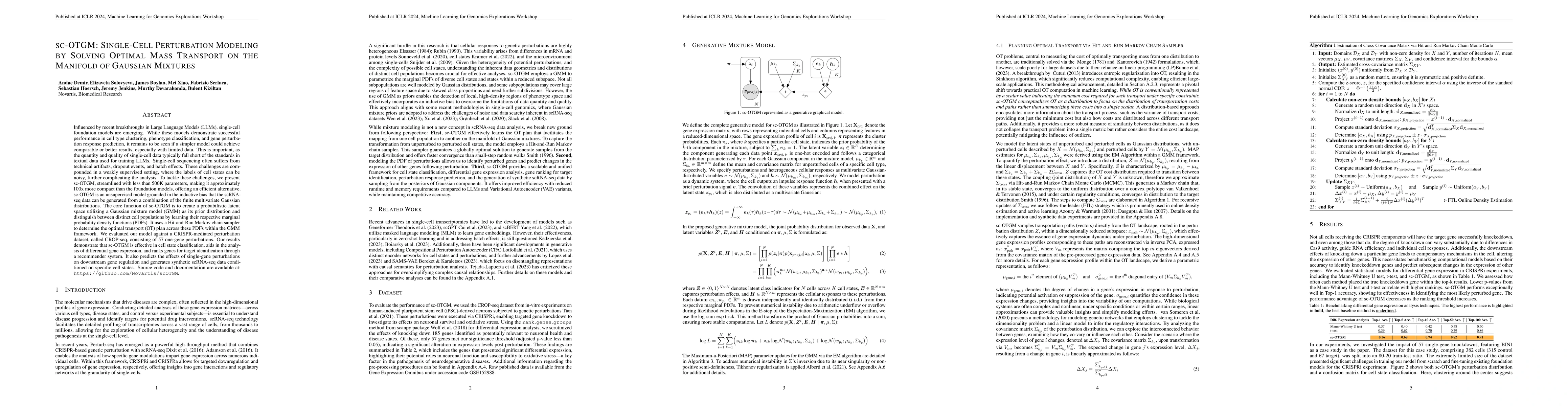 Thumbnail for sc-OTGM: Single-Cell Perturbation Modeling by Solving Optimal Mass
  Transport on the Manifold of Gaussian Mixtures
