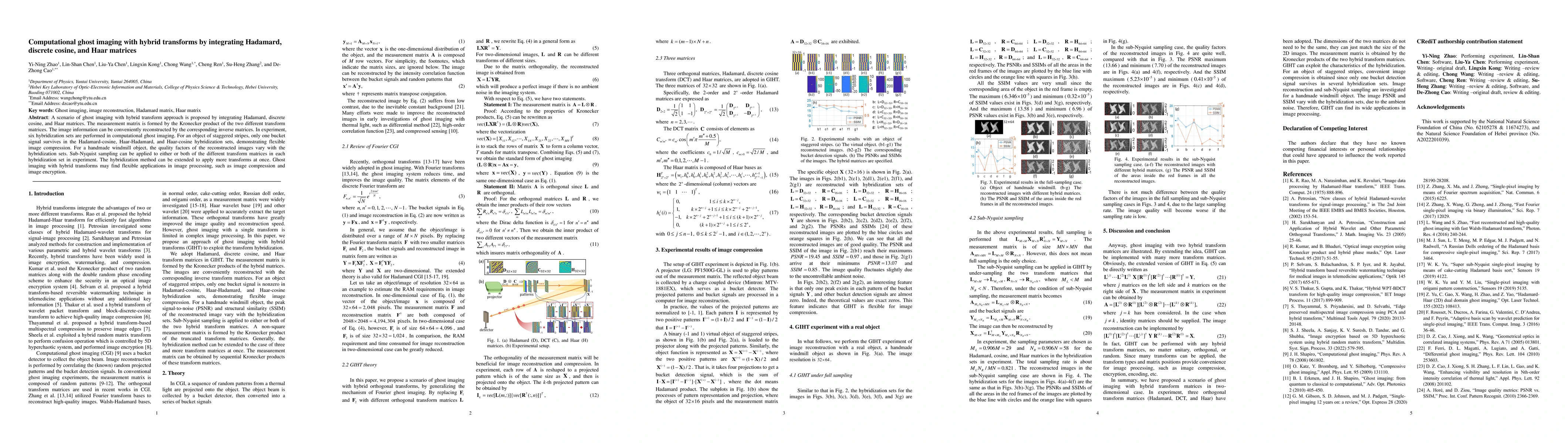 Thumbnail for Computational ghost imaging with hybrid transforms by integrating
  Hadamard, discrete cosine, and Haar matrices