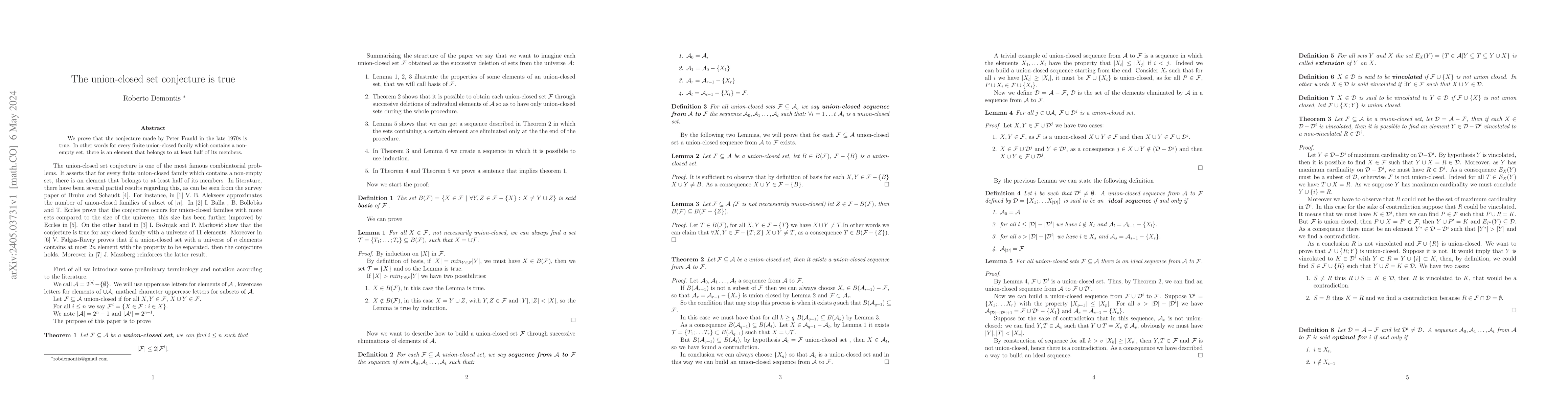 Thumbnail for The union-closed set conjecture is true