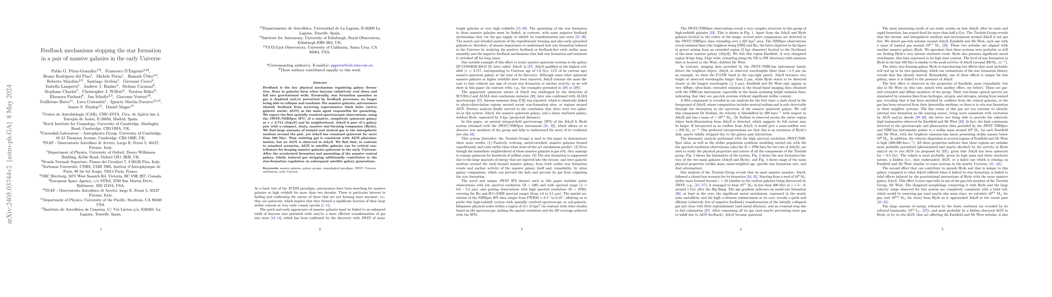 Thumbnail for Feedback mechanisms stopping the star formation in a pair of massive
  galaxies in the early Universe