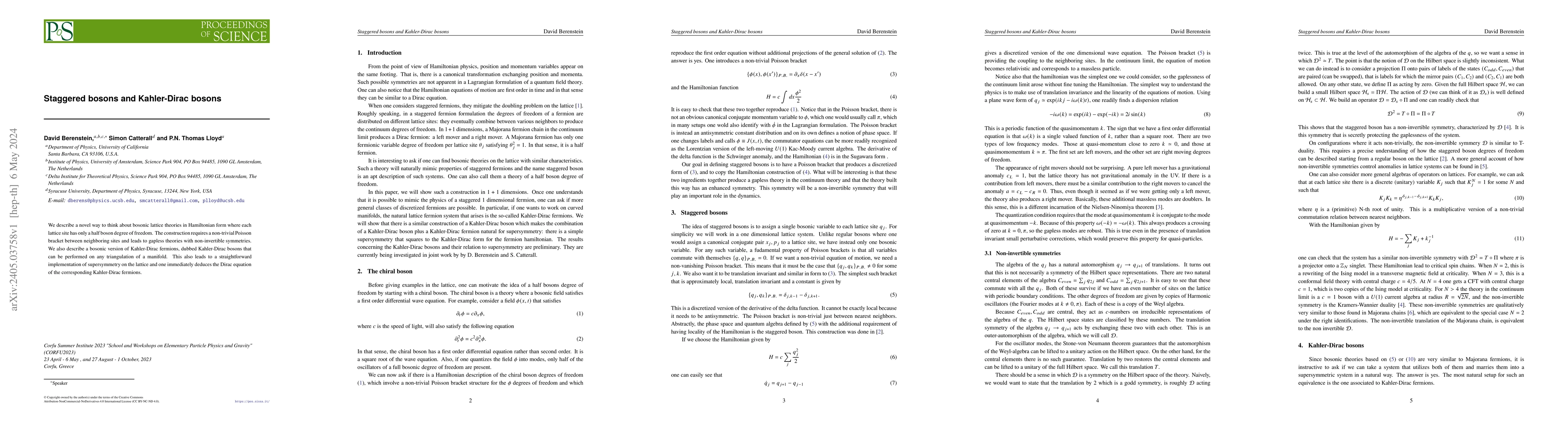 Thumbnail for Staggered bosons and Kahler-Dirac bosons
