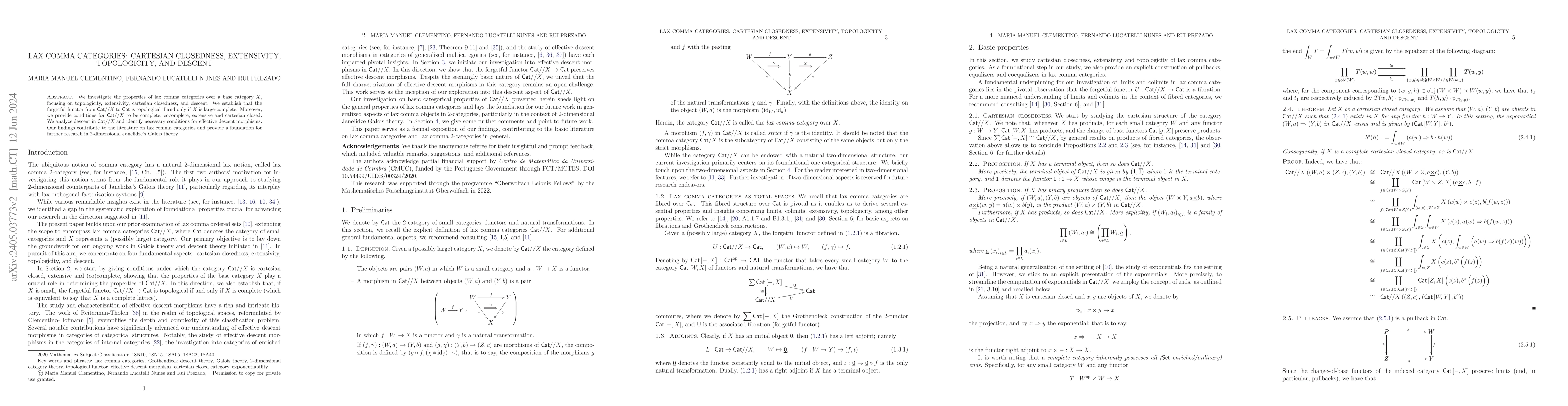 Thumbnail for Lax comma categories: cartesian closedness, extensivity, topologicity,
  and descent