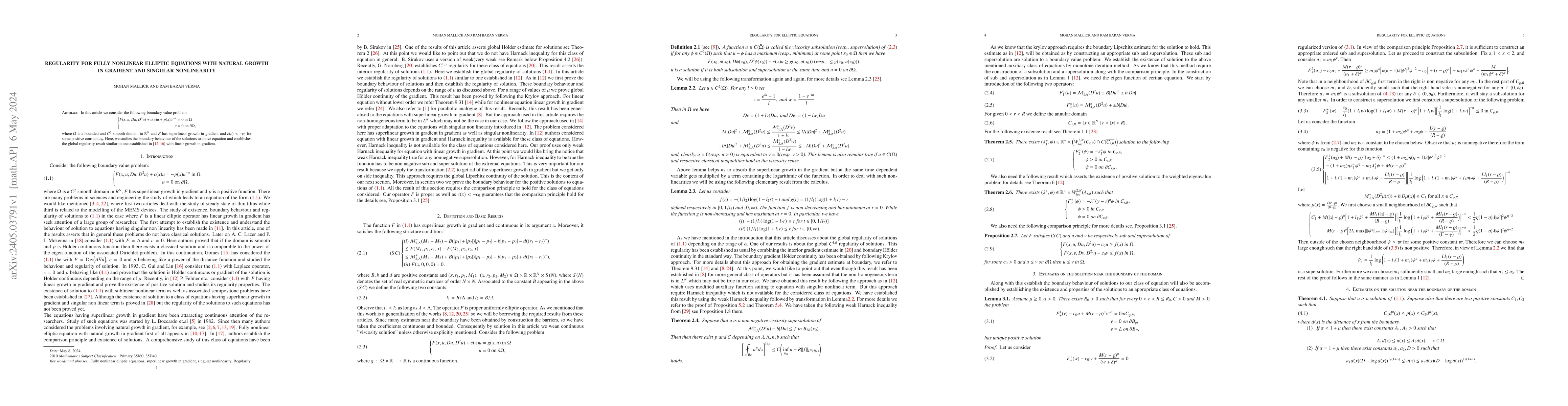 Thumbnail for Regularity for Fully Nonlinear Elliptic Equations with Natural Growth in
  Gradient and Singular Nonlinearity