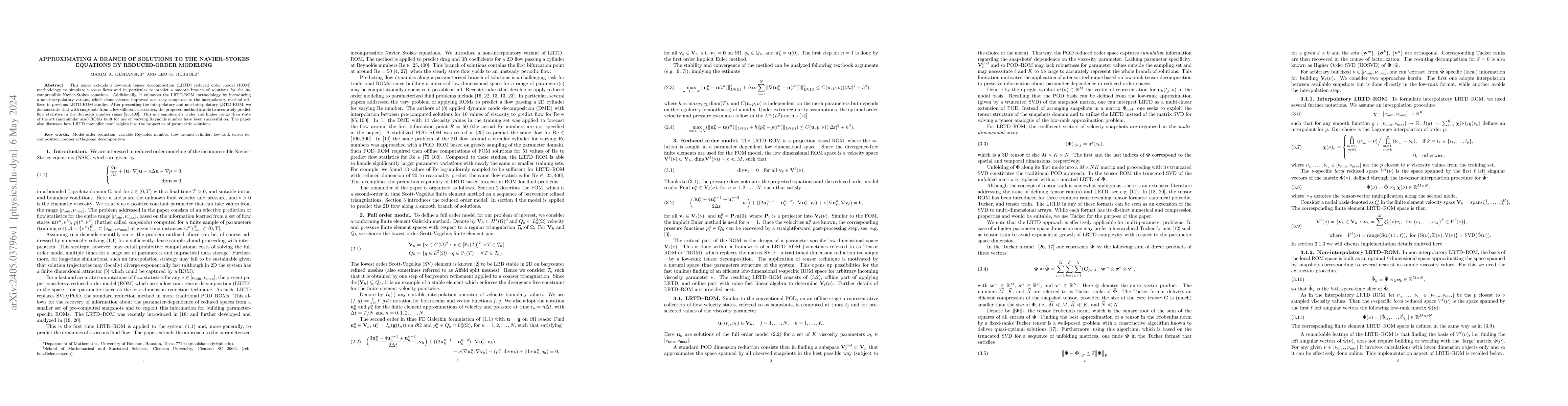 Thumbnail for Approximating a branch of solutions to the Navier--Stokes equations by
  reduced-order modeling