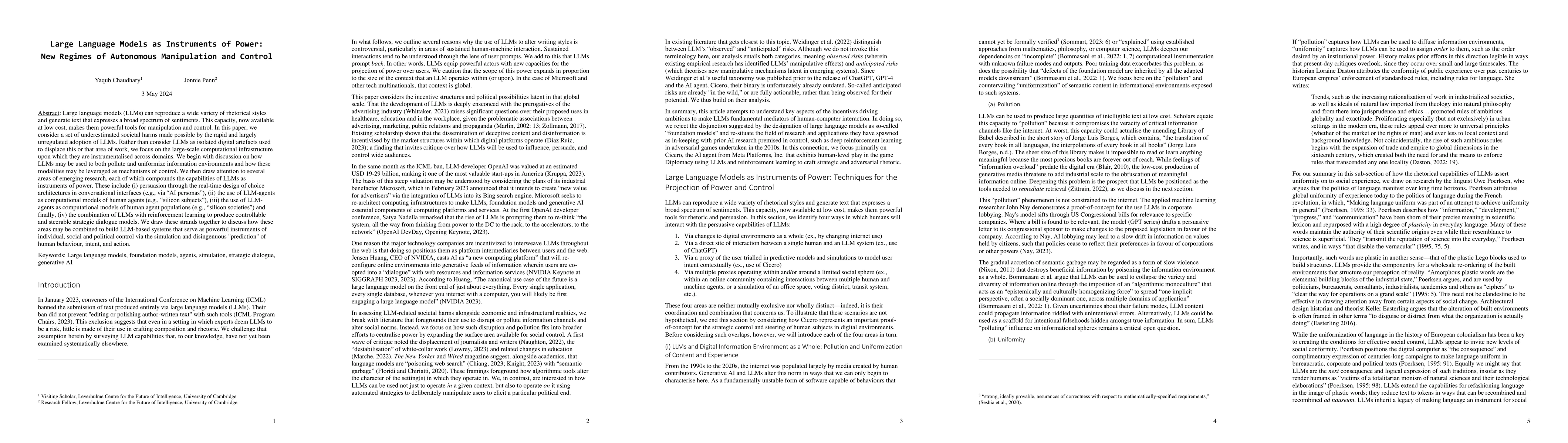 Thumbnail for Large Language Models as Instruments of Power: New Regimes of Autonomous
  Manipulation and Control