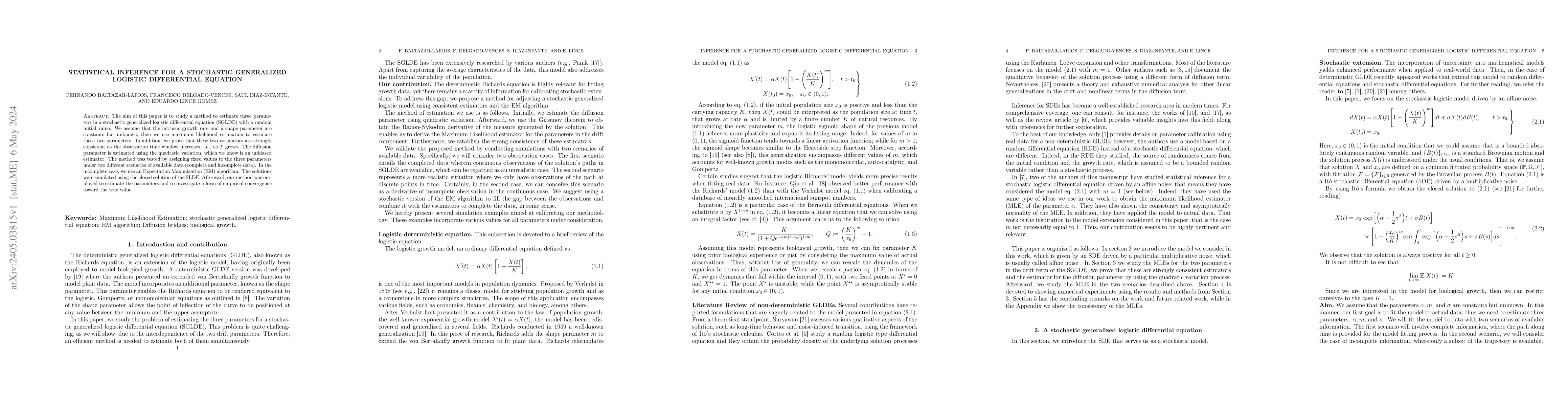 Thumbnail for Statistical inference for a stochastic generalized logistic differential
  equation
