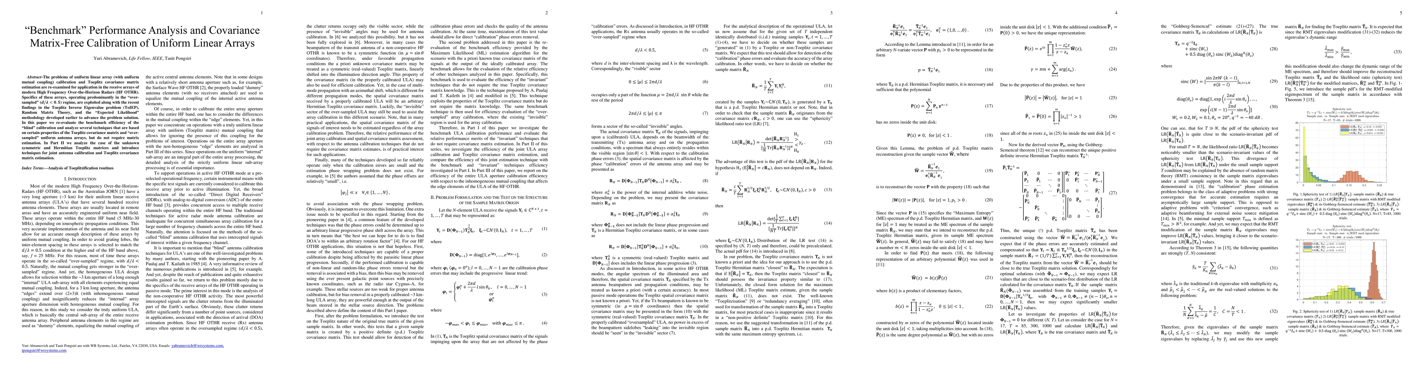 Thumbnail for "Benchmark" Performance Analysis and Covariance Matrix-Free Calibration
  of Uniform Linear Arrays