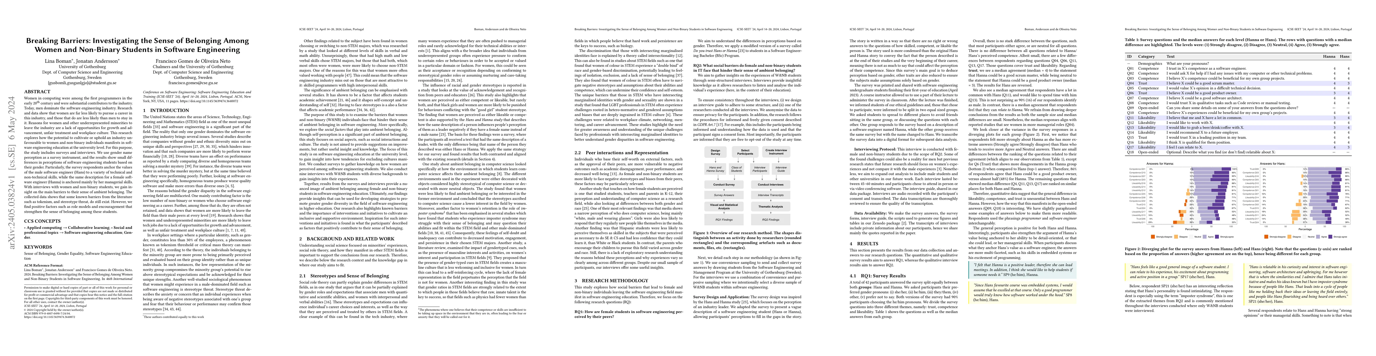 Thumbnail for Breaking Barriers: Investigating the Sense of Belonging Among Women and
  Non-Binary Students in Software Engineering