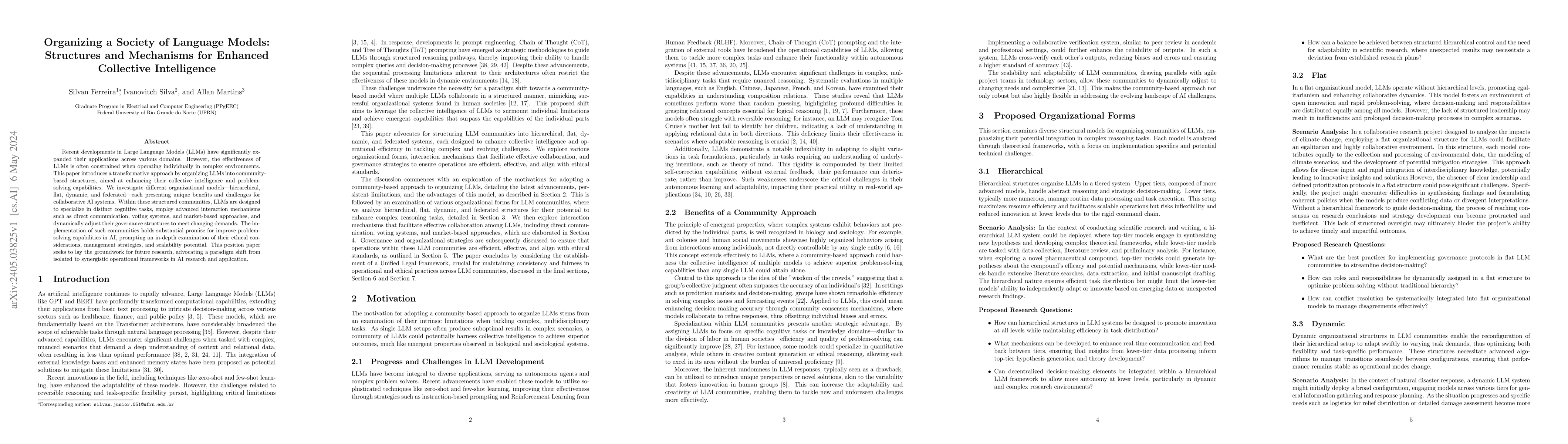 Thumbnail for Organizing a Society of Language Models: Structures and Mechanisms for
  Enhanced Collective Intelligence