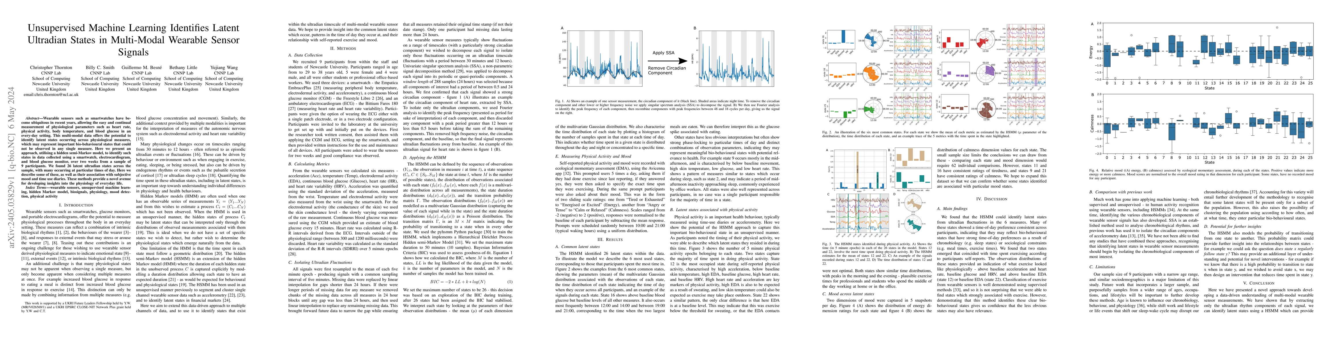 Thumbnail for Unsupervised Machine Learning Identifies Latent Ultradian States in
  Multi-Modal Wearable Sensor Signals