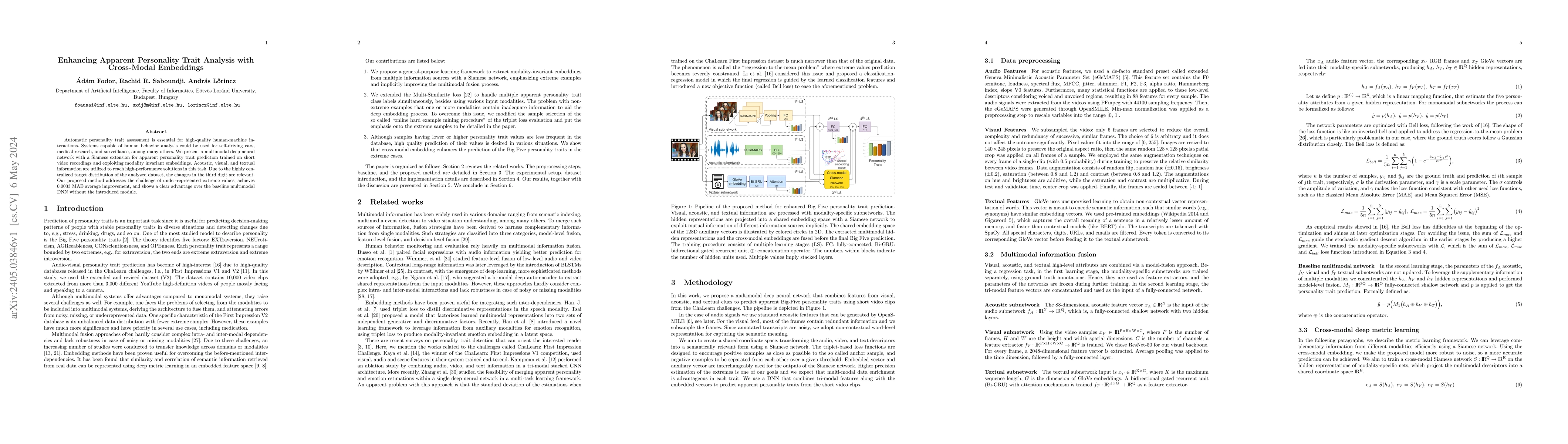 Thumbnail for Enhancing Apparent Personality Trait Analysis with Cross-Modal
  Embeddings