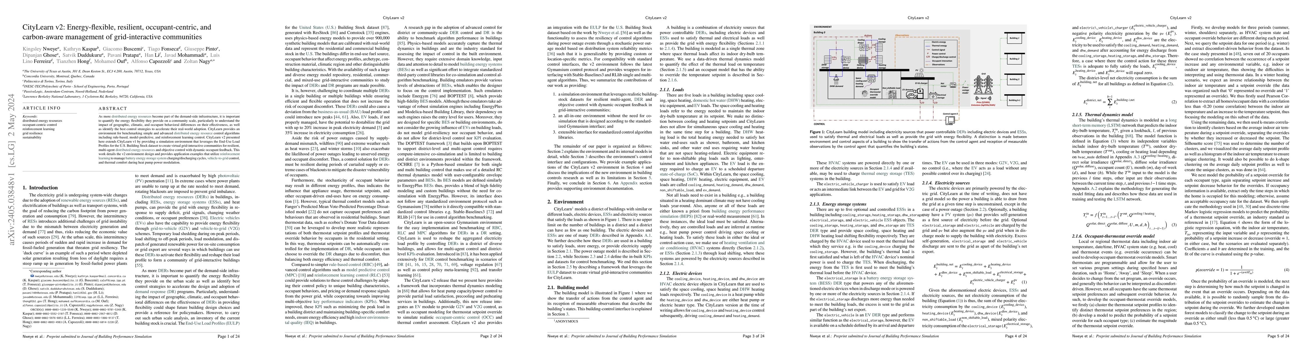 Thumbnail for CityLearn v2: Energy-flexible, resilient, occupant-centric, and
  carbon-aware management of grid-interactive communities