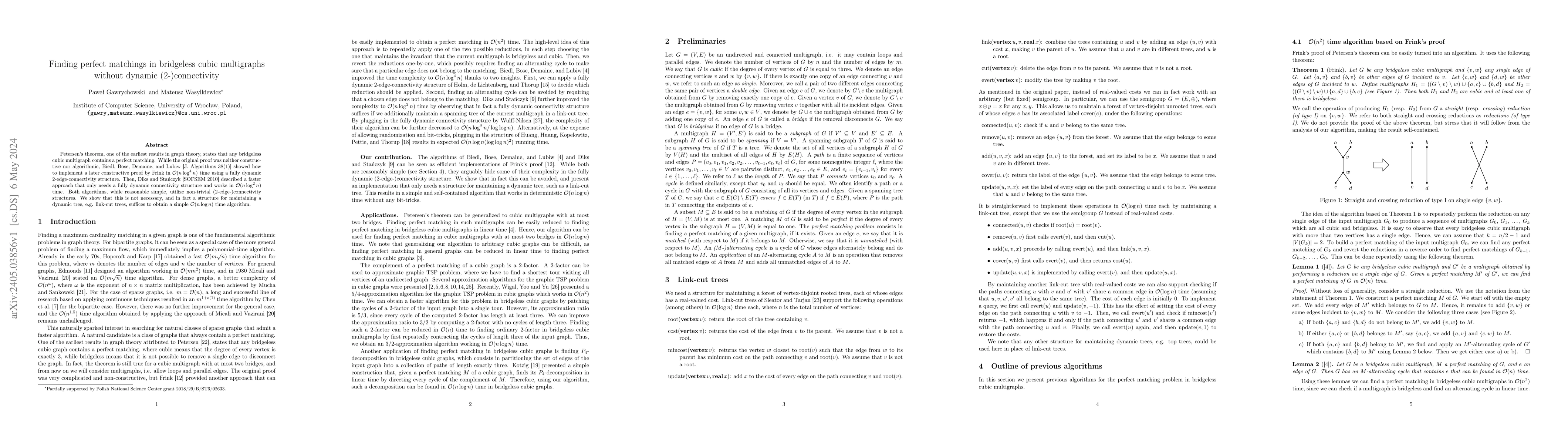 Thumbnail for Finding perfect matchings in bridgeless cubic multigraphs without
  dynamic (2-)connectivity