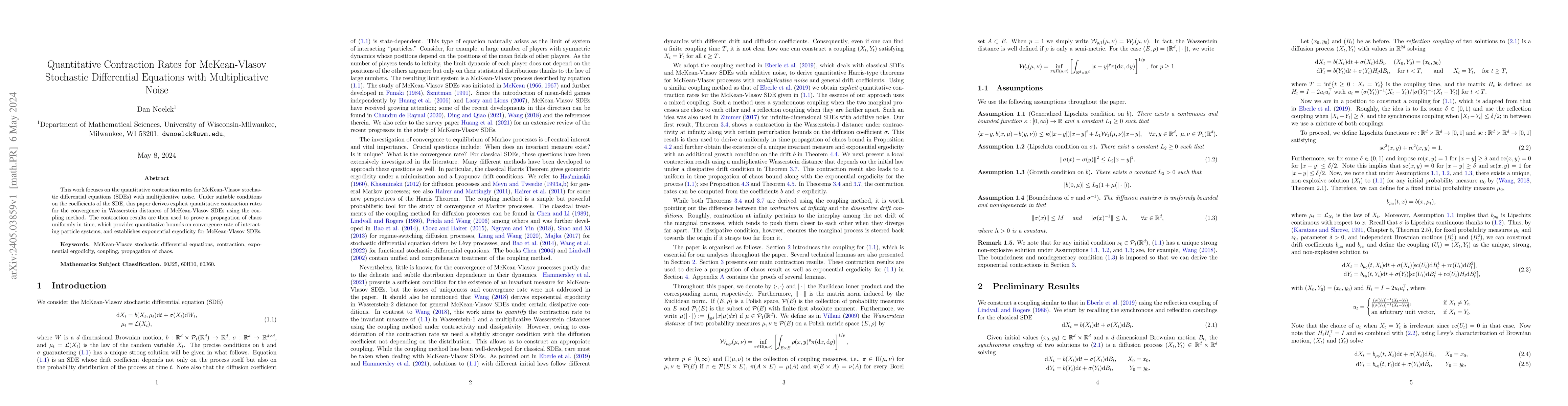 Thumbnail for Quantitative Contraction Rates for McKean-Vlasov Stochastic Differential
  Equations with Multiplicative Noise