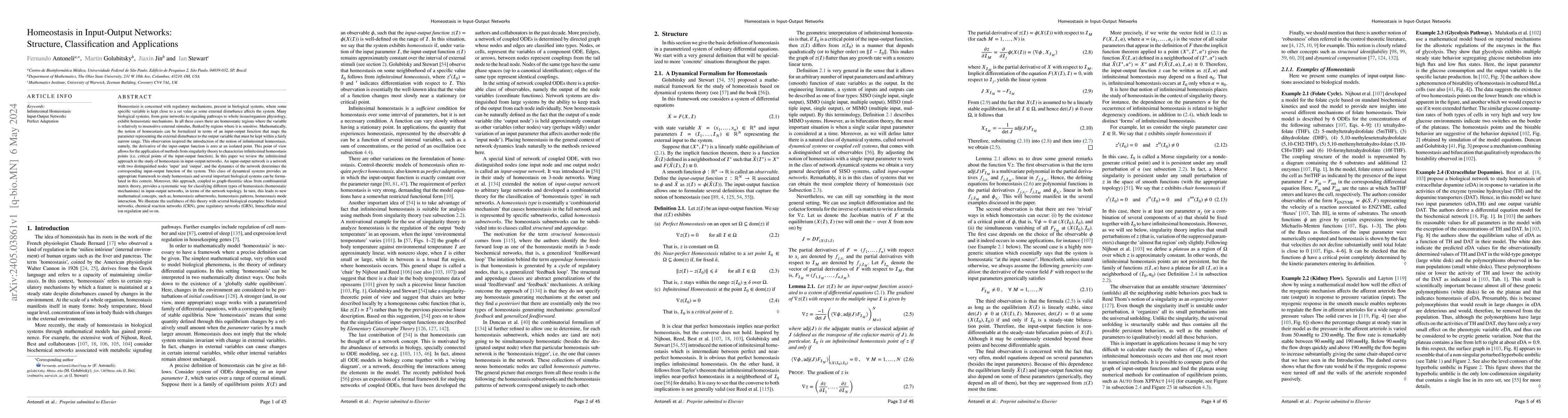 Thumbnail for Homeostasis in Input-Output Networks: Structure, Classification and
  Applications