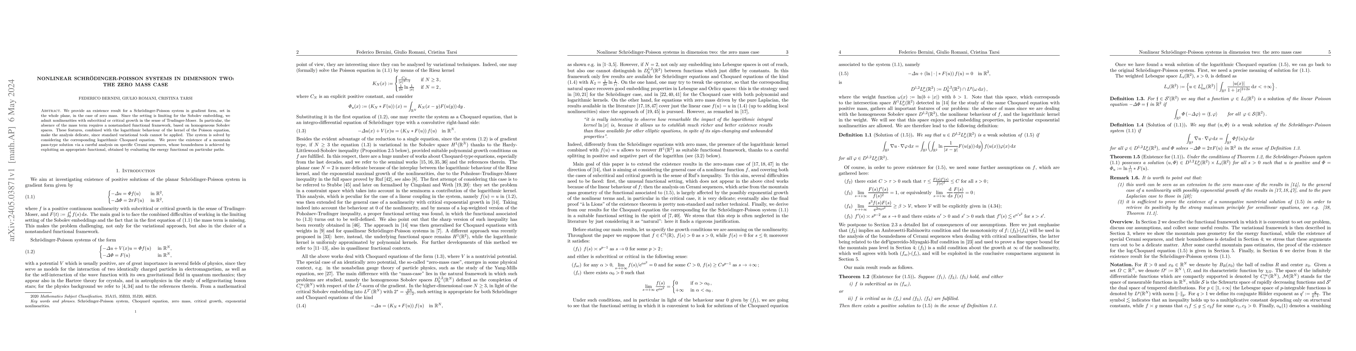 Thumbnail for Nonlinear Schr\"odinger-Poisson systems in dimension two: the zero mass
  case