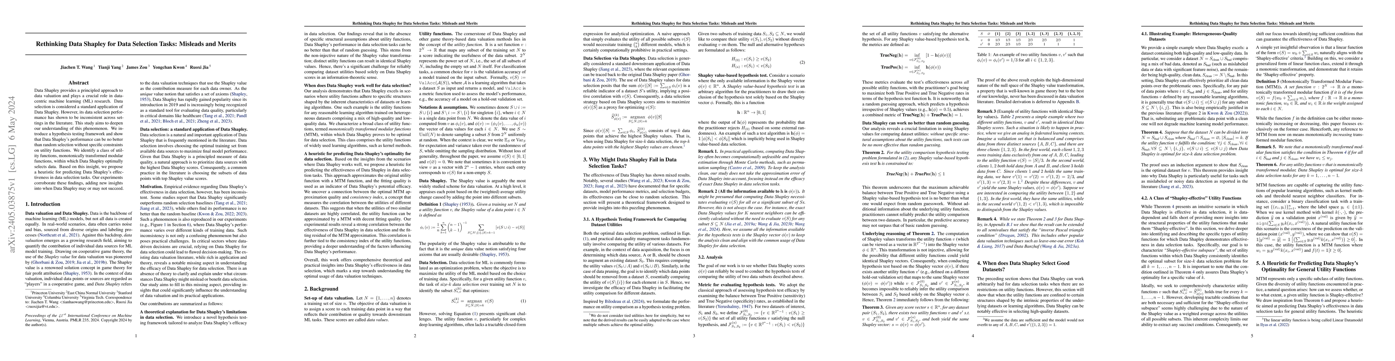Thumbnail for Rethinking Data Shapley for Data Selection Tasks: Misleads and Merits