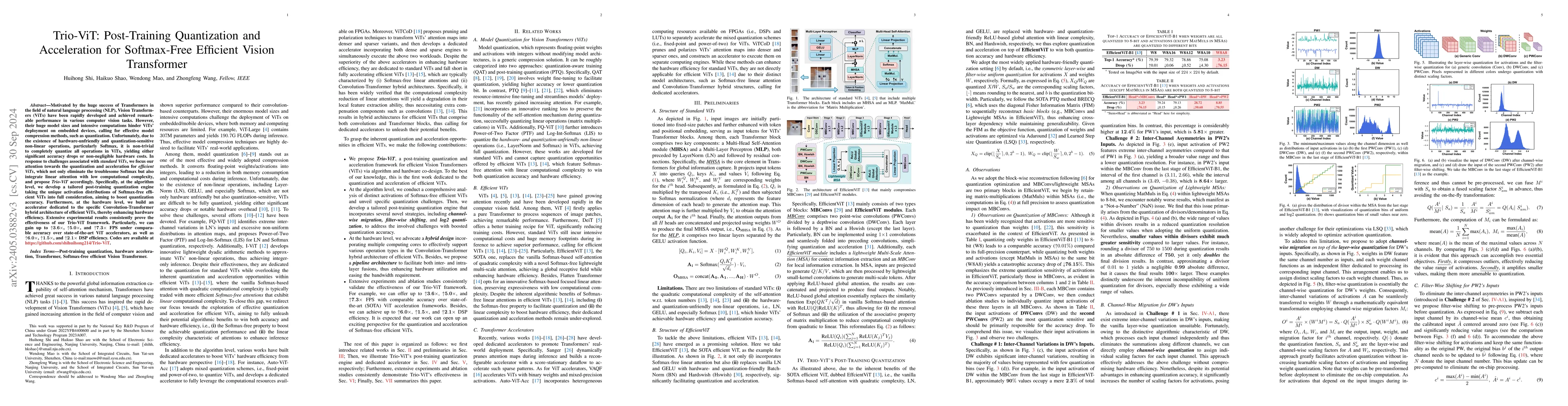 Thumbnail for Trio-ViT: Post-Training Quantization and Acceleration for Softmax-Free
  Efficient Vision Transformer