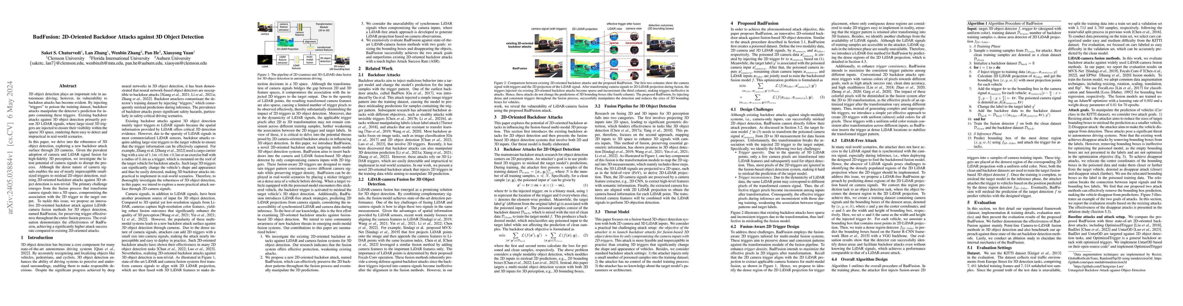Thumbnail for BadFusion: 2D-Oriented Backdoor Attacks against 3D Object Detection