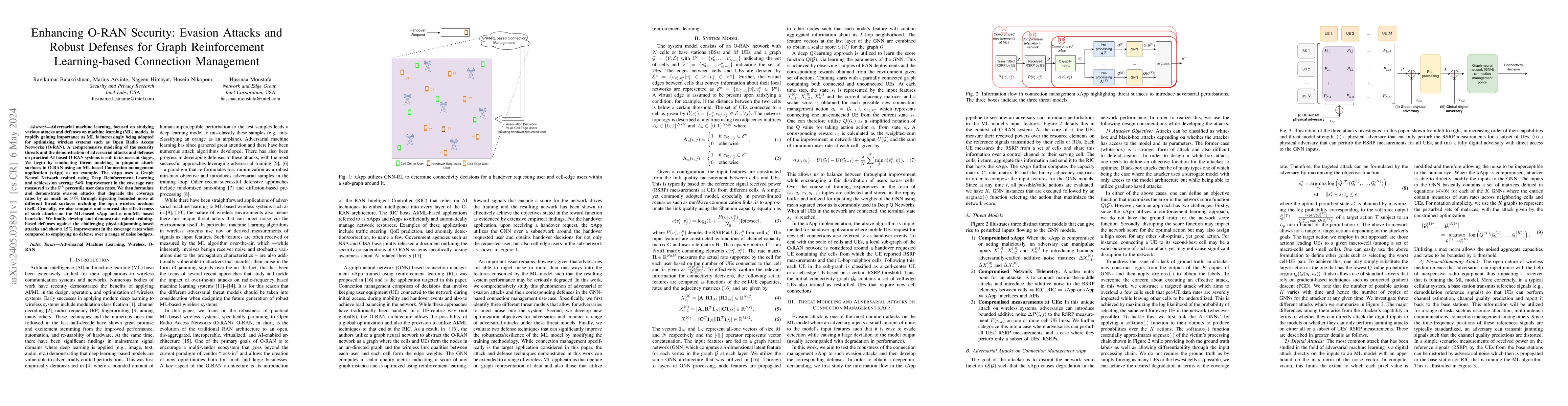 Thumbnail for Enhancing O-RAN Security: Evasion Attacks and Robust Defenses for Graph
  Reinforcement Learning-based Connection Management