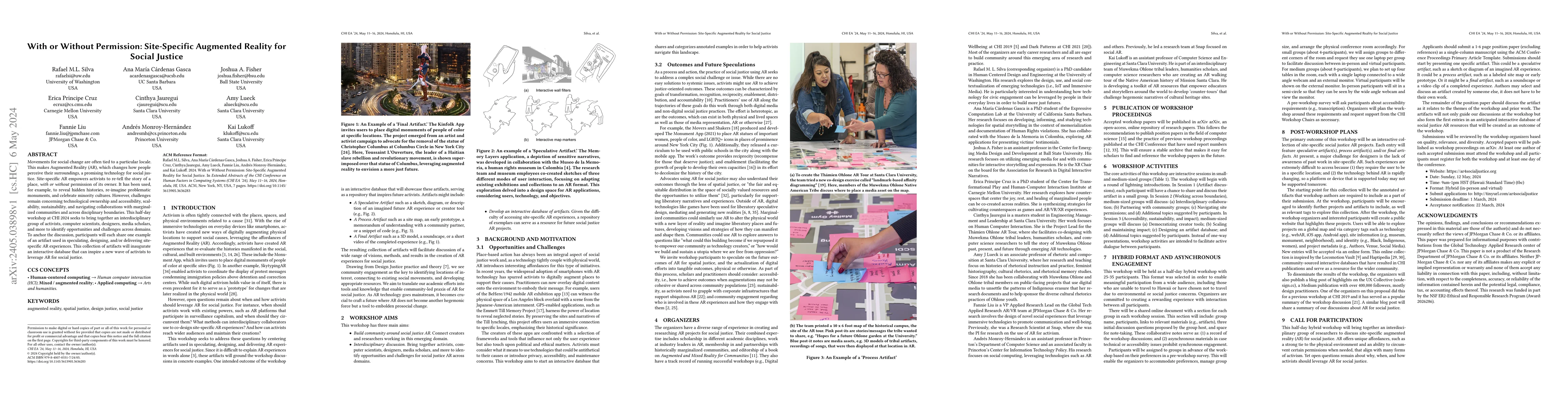 Thumbnail for With or Without Permission: Site-Specific Augmented Reality for Social
  Justice