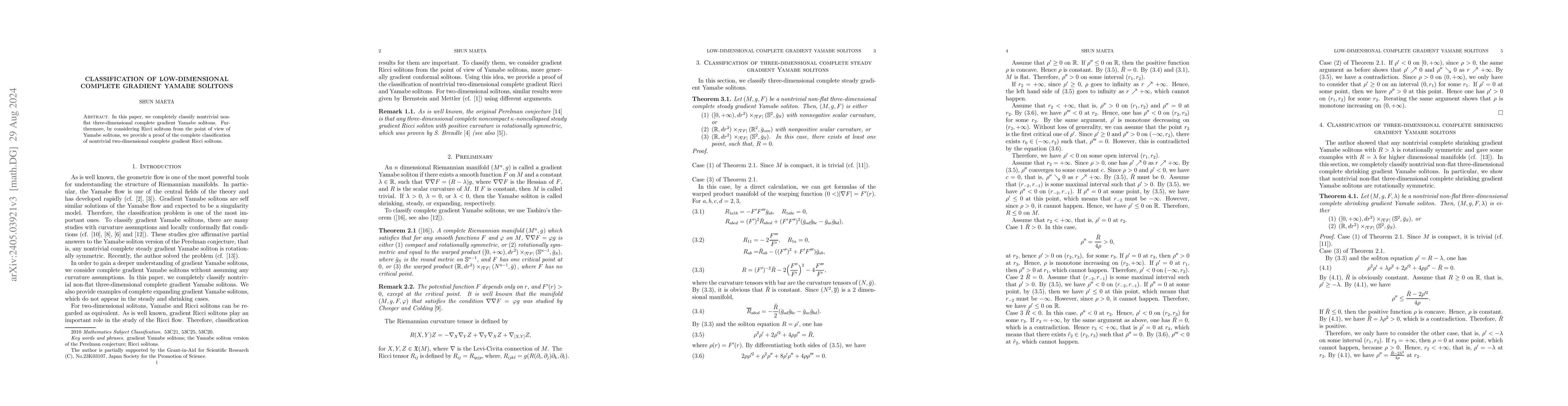 Thumbnail for Classification of two and three dimensional complete gradient Yamabe
  solitons