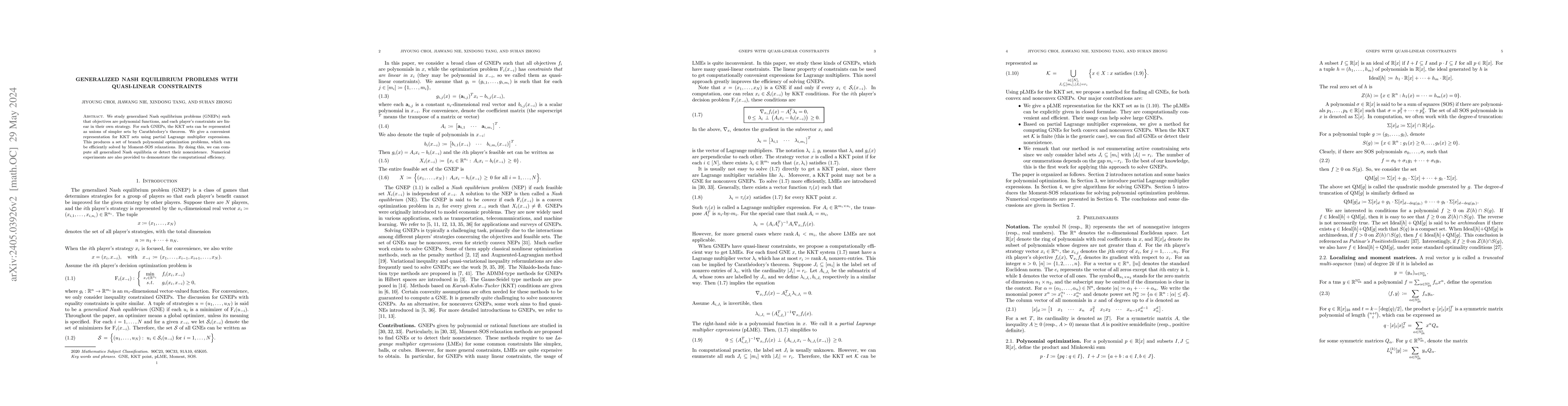 Thumbnail for Generalized Nash equilibrium problems with quasi-linear constraints
