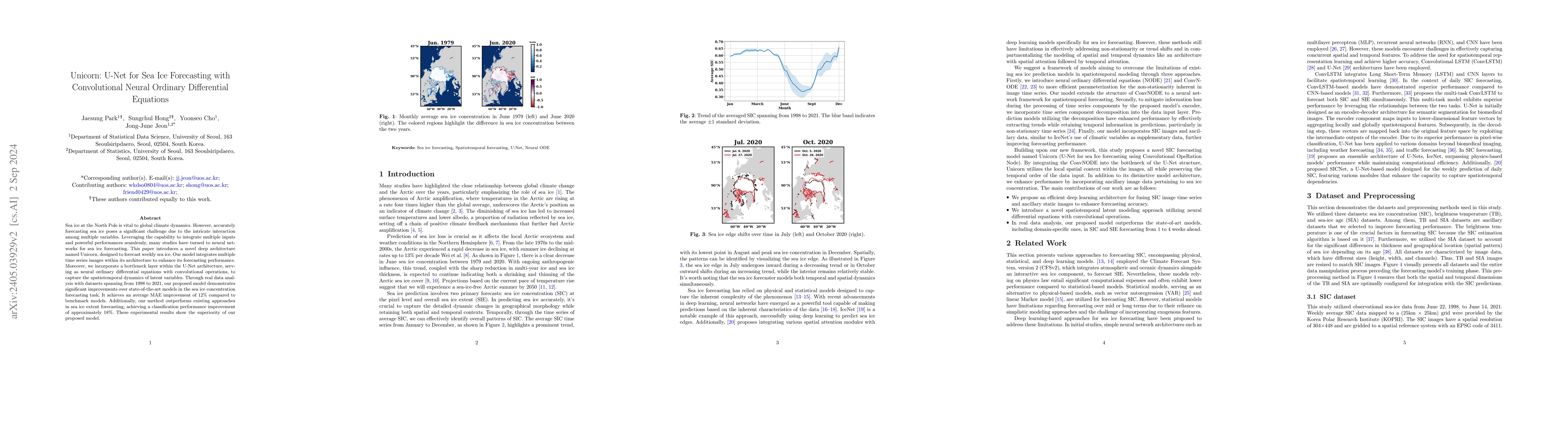 Thumbnail for Unicorn: U-Net for Sea Ice Forecasting with Convolutional Neural
  Ordinary Differential Equations