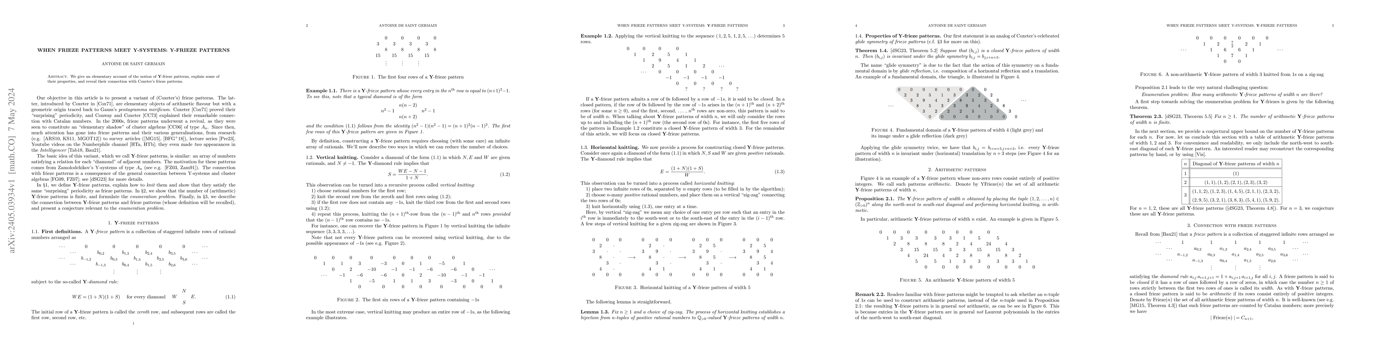Thumbnail for When frieze patterns meet Y-systems: Y-frieze patterns