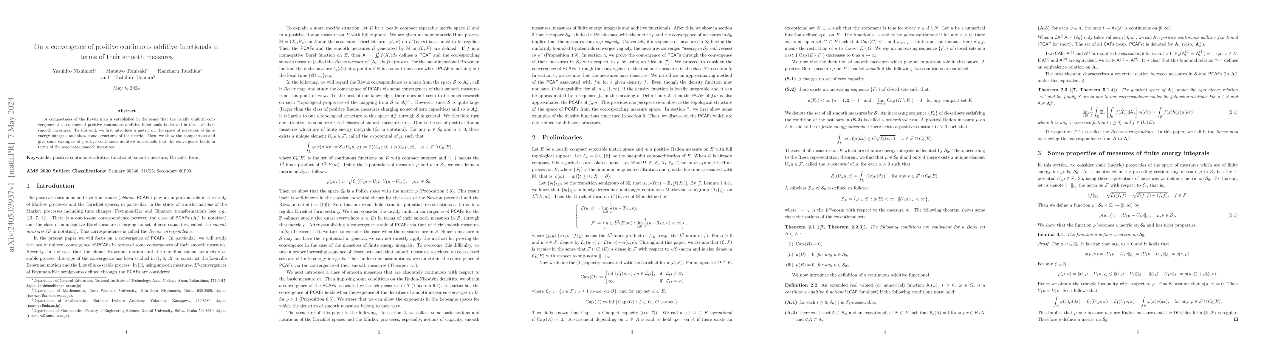 Thumbnail for On a convergence of positive continuous additive functionals in terms of
  their smooth measures