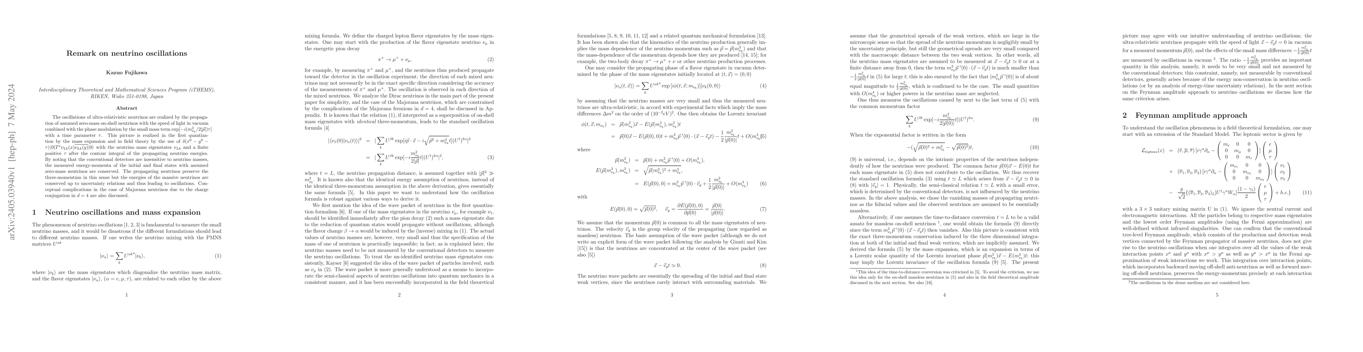 Thumbnail for Remark on neutrino oscillations