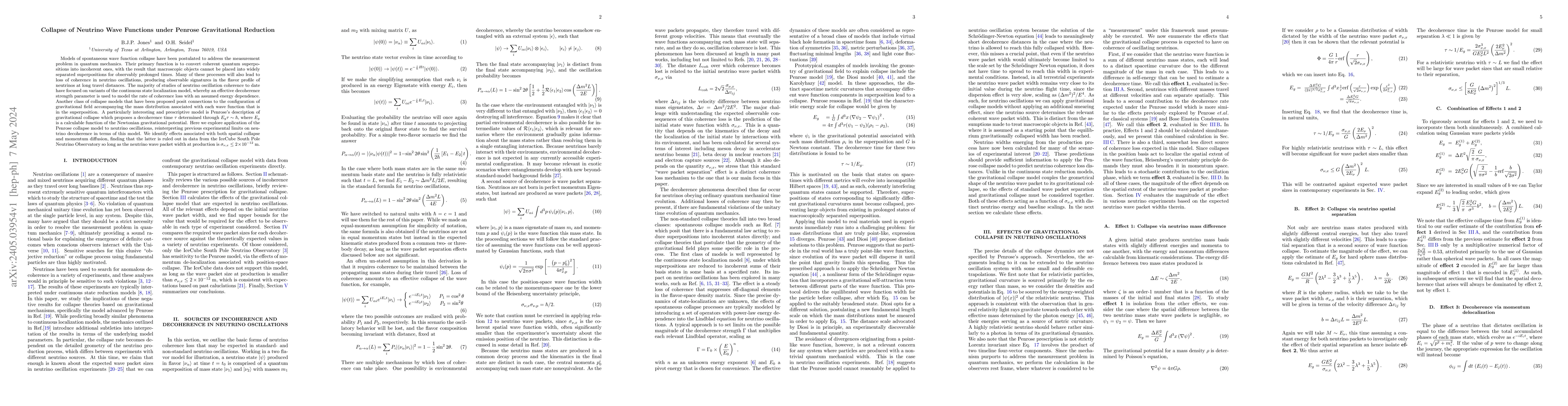 Thumbnail for Collapse of Neutrino Wave Functions under Penrose Gravitational
  Reduction