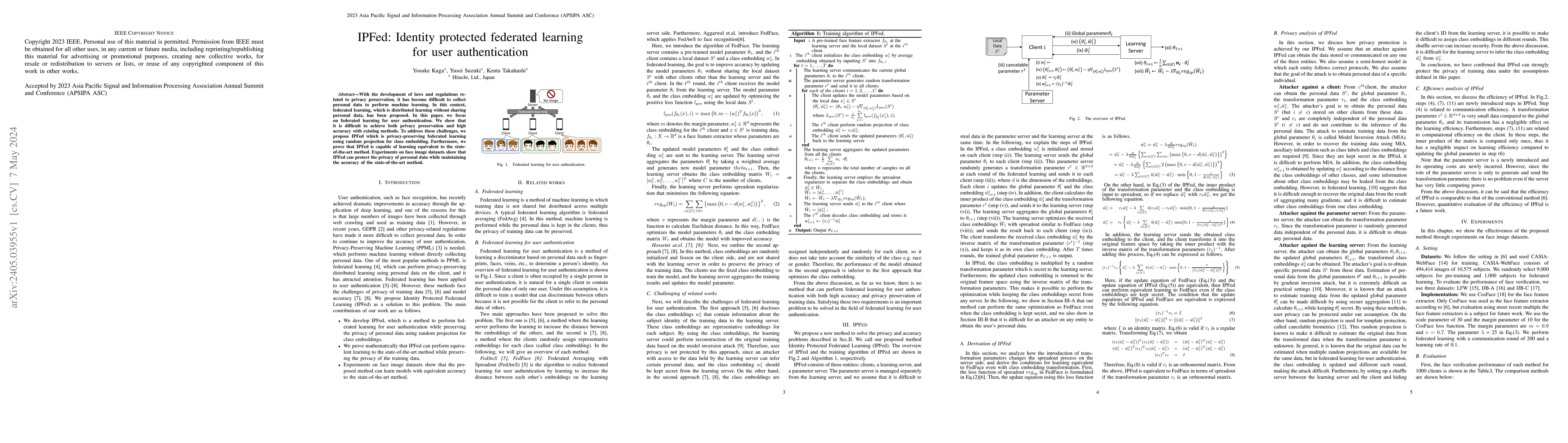 Thumbnail for IPFed: Identity protected federated learning for user authentication