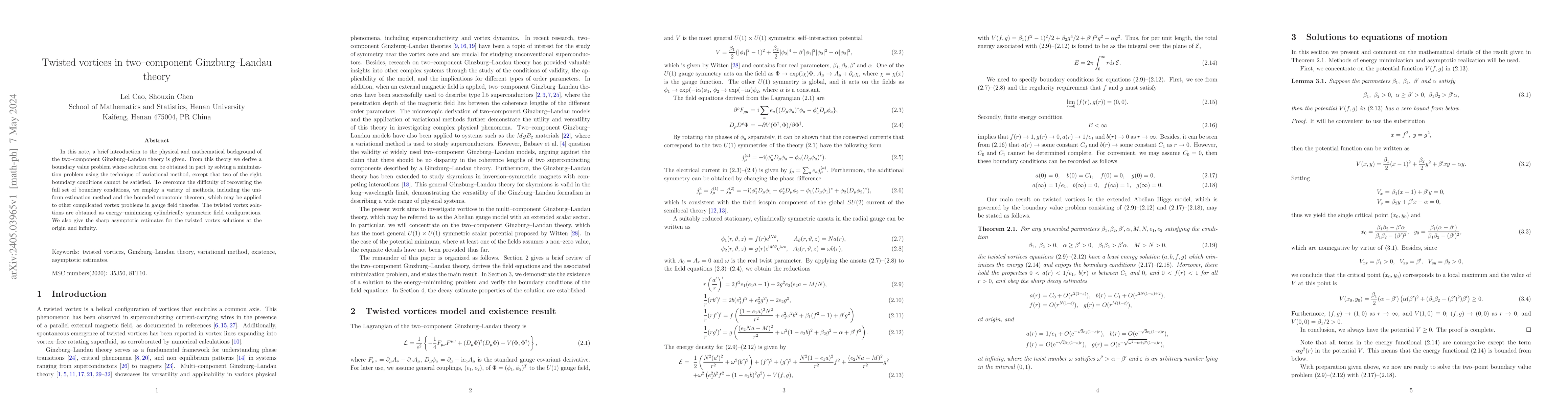Thumbnail for Twisted vortices in two-component Ginzburg-Landau theory