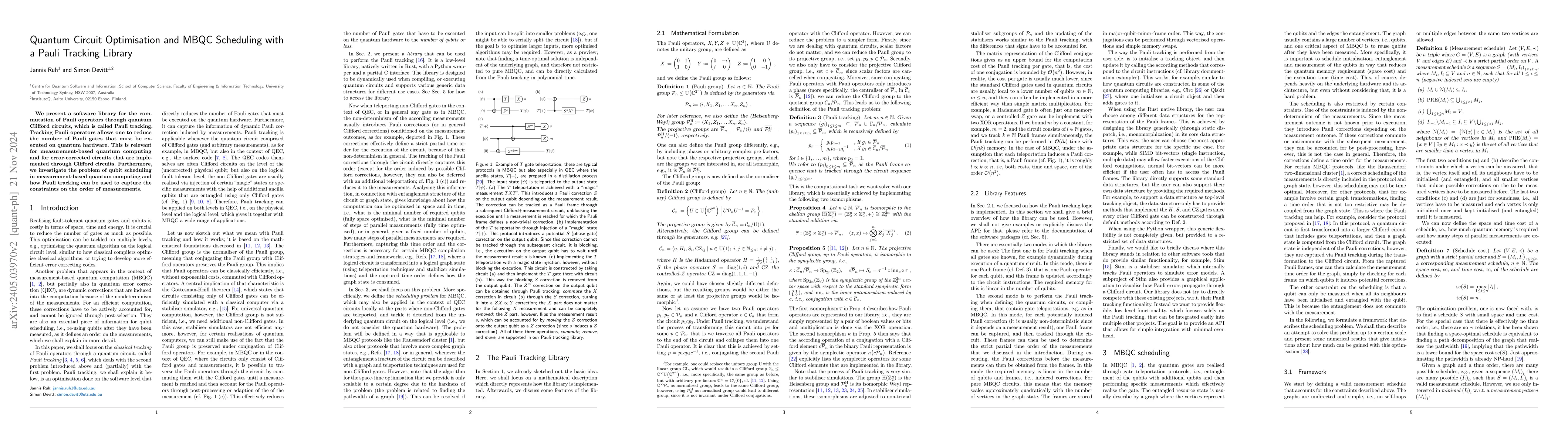 Thumbnail for Quantum Circuit Optimisation and MBQC Scheduling with a Pauli Tracking
  Library