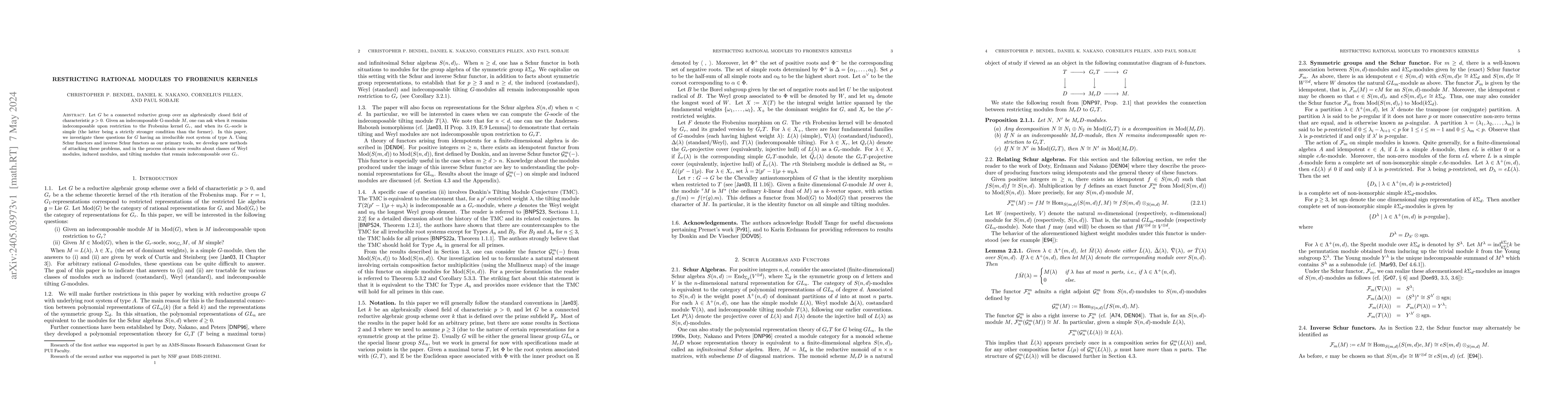 Thumbnail for Restricting Rational Modules to Frobenius Kernels