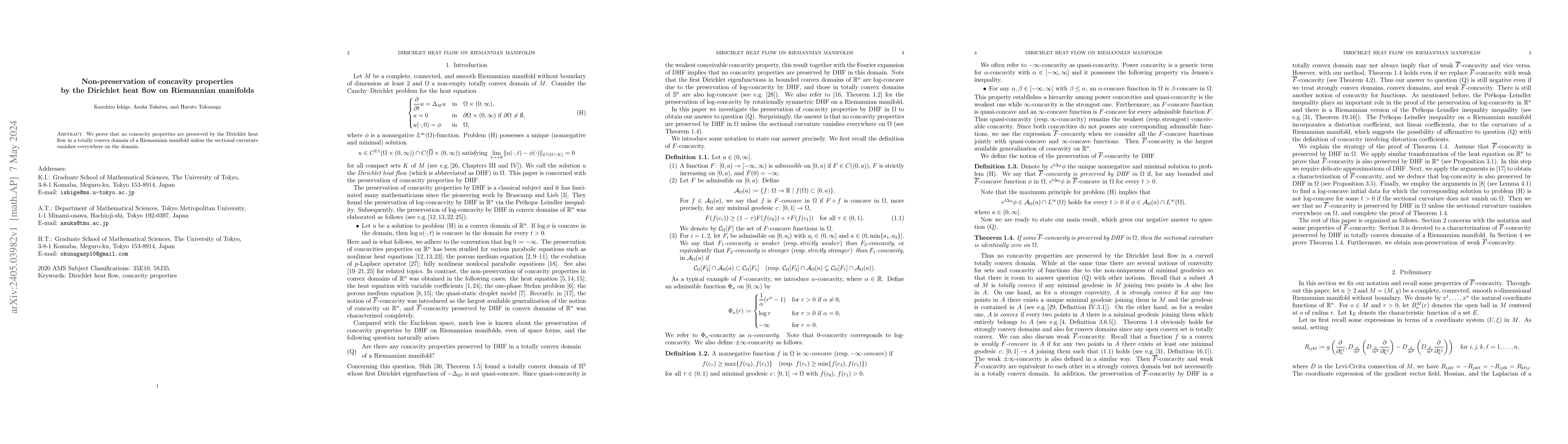 Thumbnail for Non-preservation of concavity properties by the Dirichlet heat flow on
  Riemannian manifolds