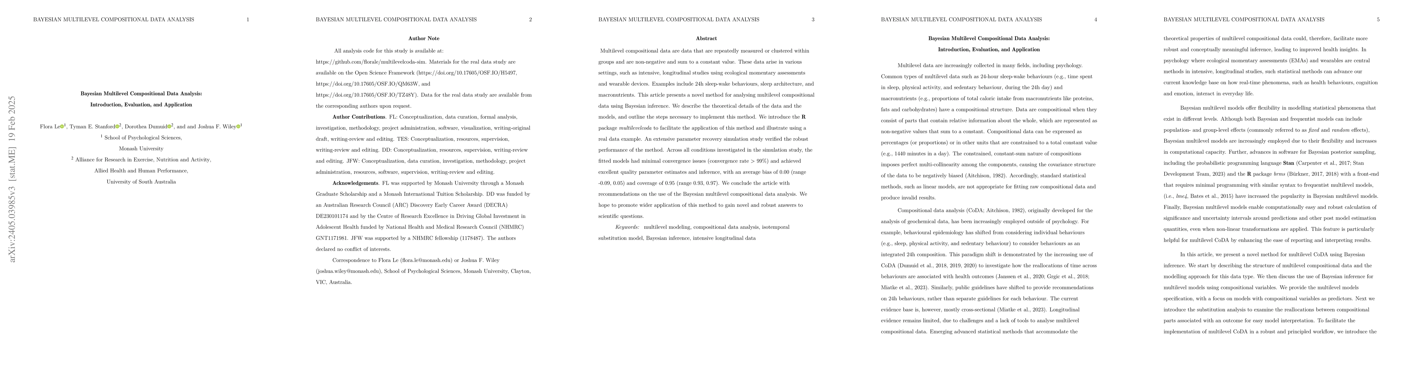 Thumbnail for Bayesian Multilevel Compositional Data Analysis: Introduction,
  Evaluation, and Application