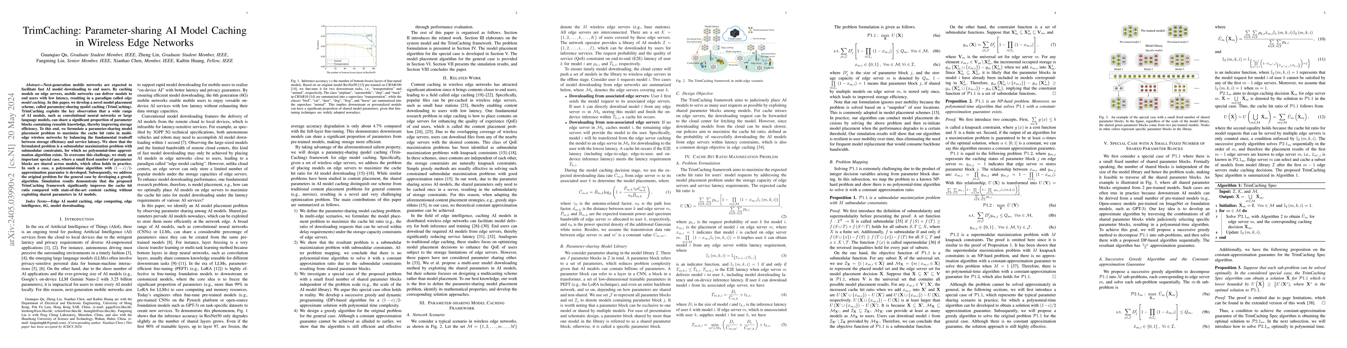 Thumbnail for TrimCaching: Parameter-sharing AI Model Caching in Wireless Edge
  Networks