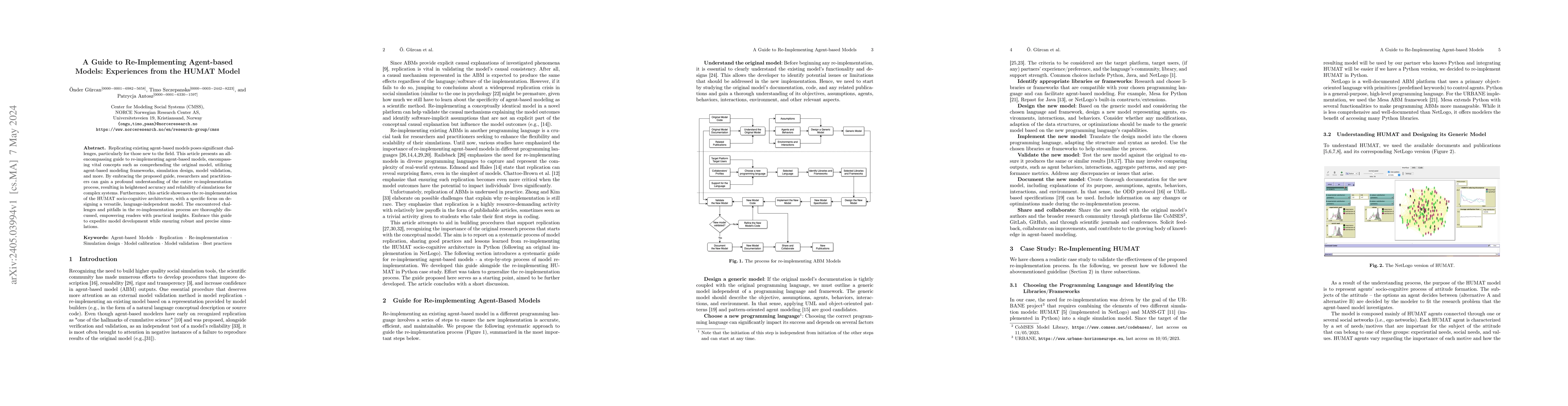 Thumbnail for A Guide to Re-Implementing Agent-based Models: Experiences from the
  HUMAT Model