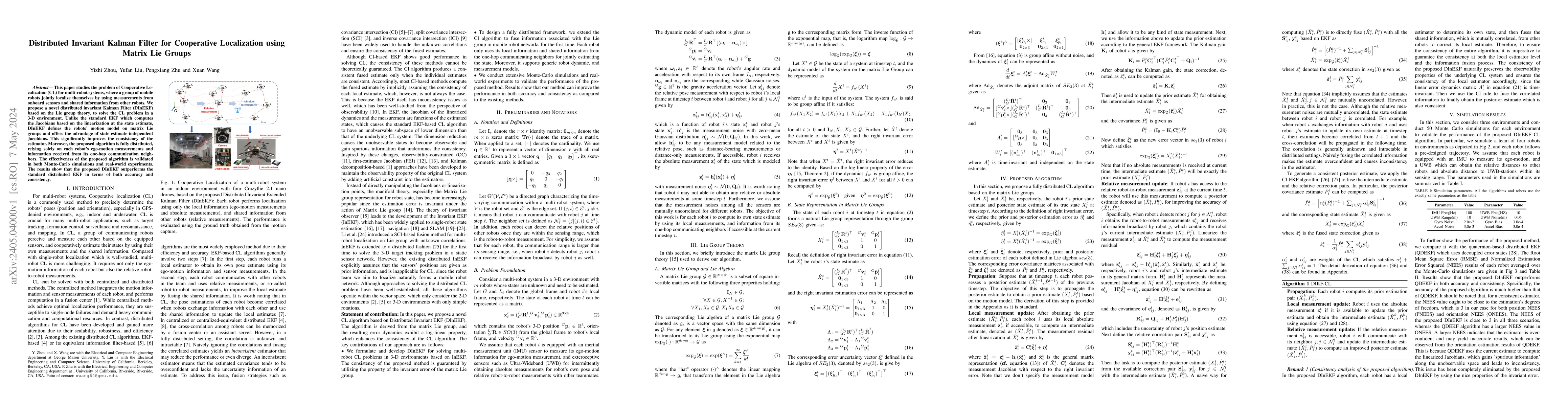Thumbnail for Distributed Invariant Kalman Filter for Cooperative Localization using
  Matrix Lie Groups