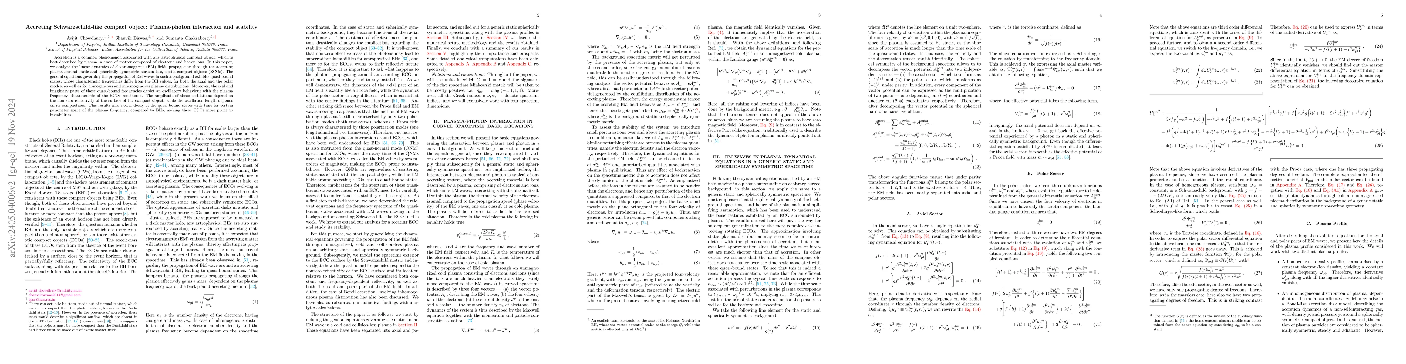 Thumbnail for Accreting Schwarzschild-like compact object: Plasma-photon interaction
  and stability