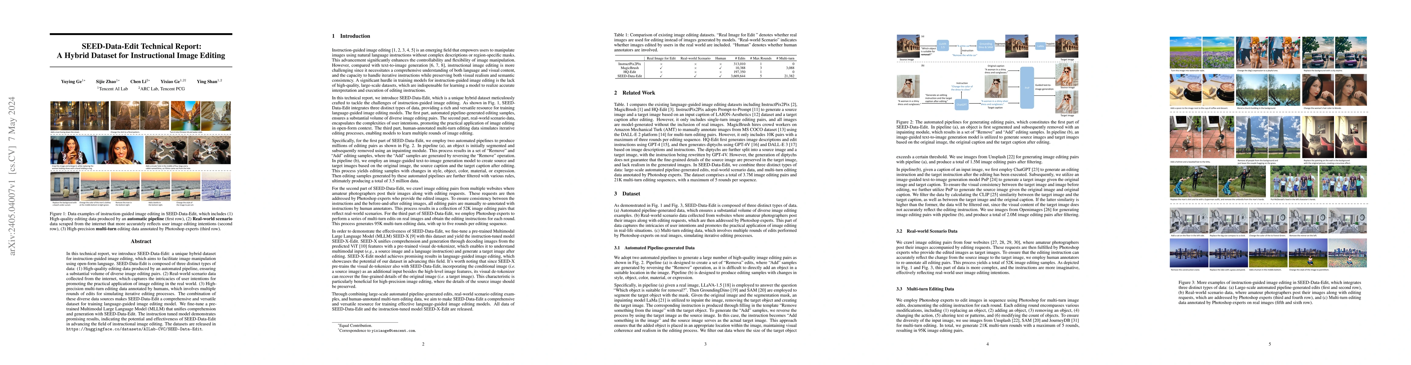Thumbnail for SEED-Data-Edit Technical Report: A Hybrid Dataset for Instructional
  Image Editing