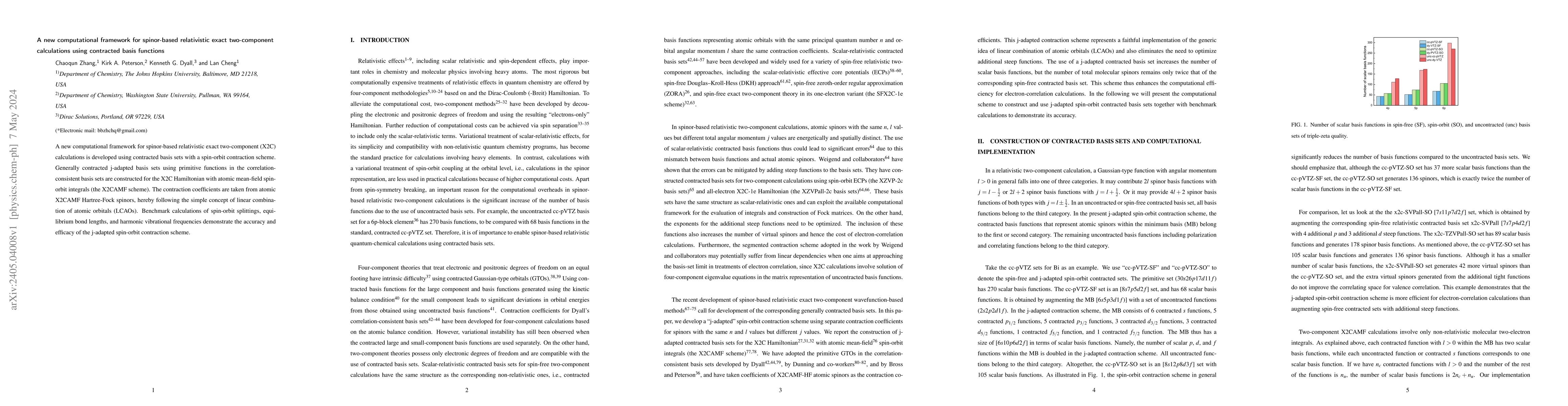 Thumbnail for A new computational framework for spinor-based relativistic exact
  two-component calculations using contracted basis functions