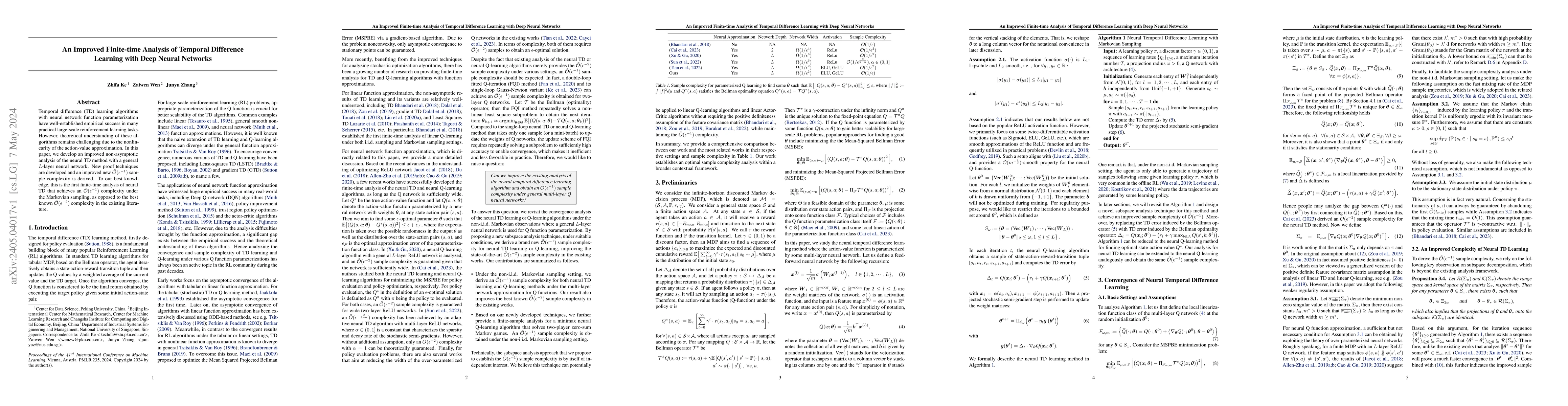 Thumbnail for An Improved Finite-time Analysis of Temporal Difference Learning with
  Deep Neural Networks