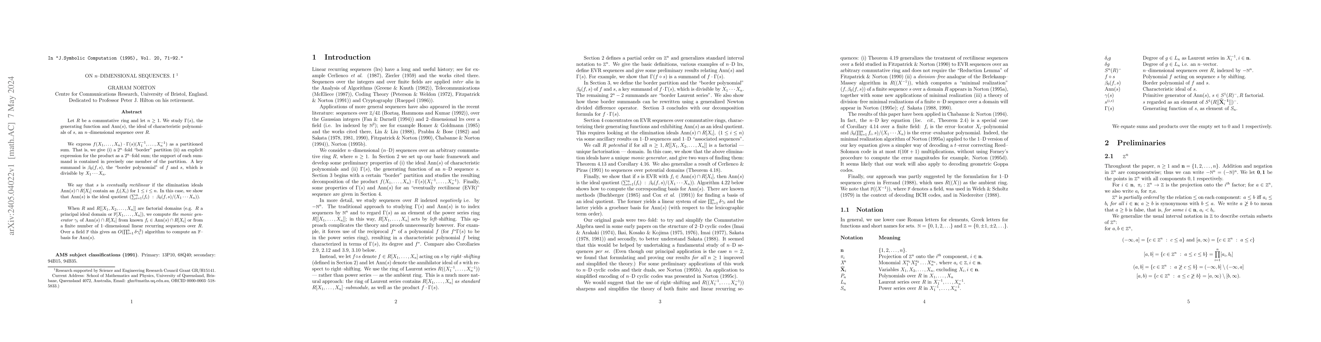 Thumbnail for On $n$-Dimensional Sequences. I