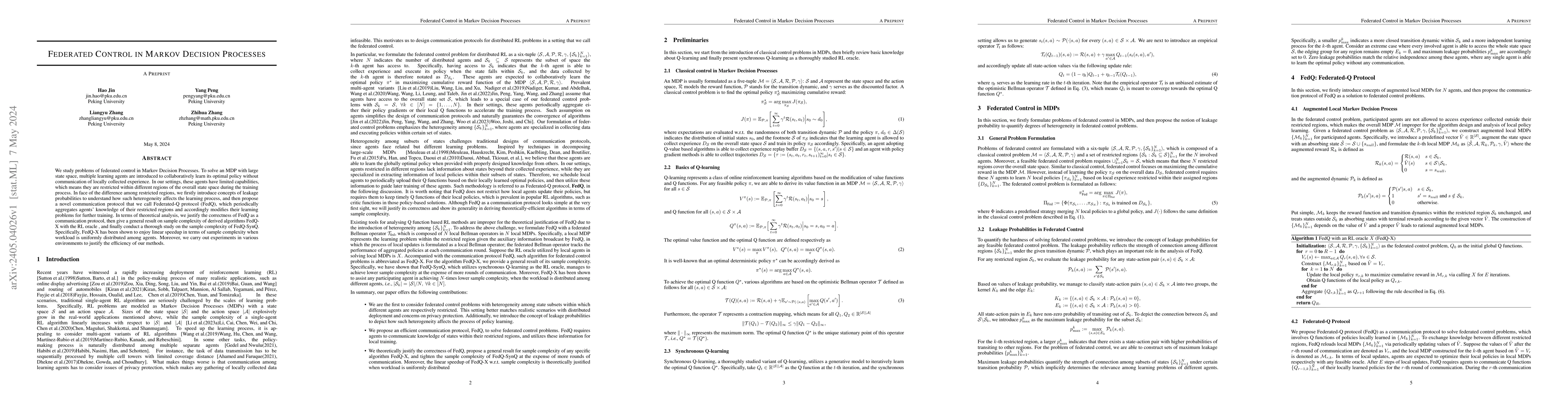 Thumbnail for Federated Control in Markov Decision Processes